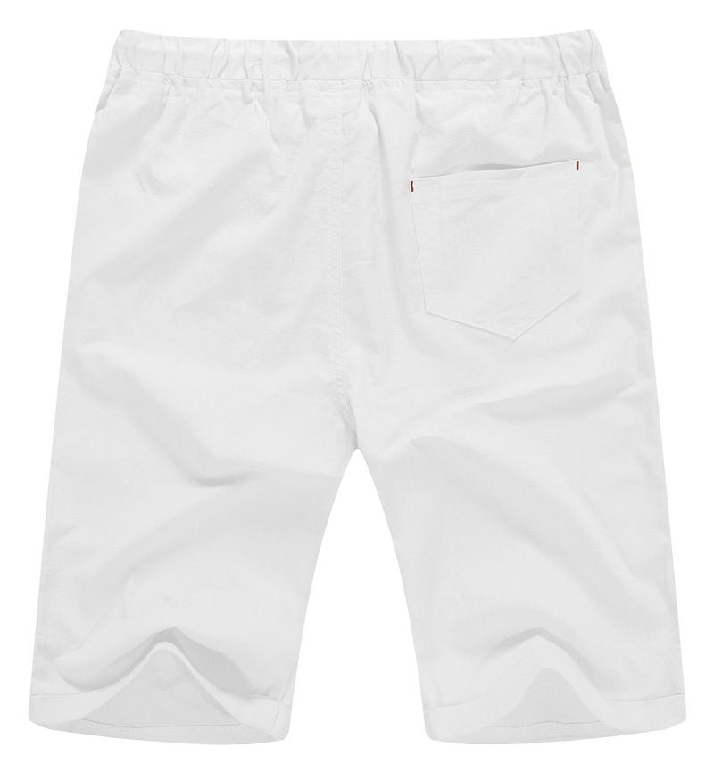 NITAGUT Men's Linen Casual Classic Fit Short White XS - Image 3